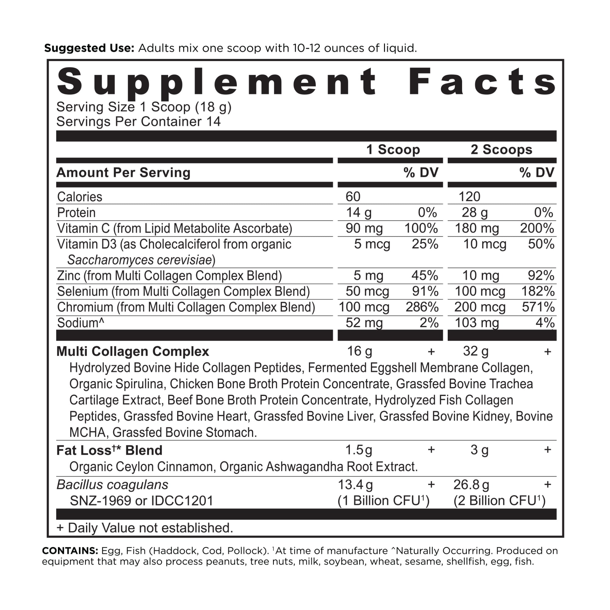 Multi Collagen Advanced Lean Powder Cinnamon (14 Servings) supplement facts panel