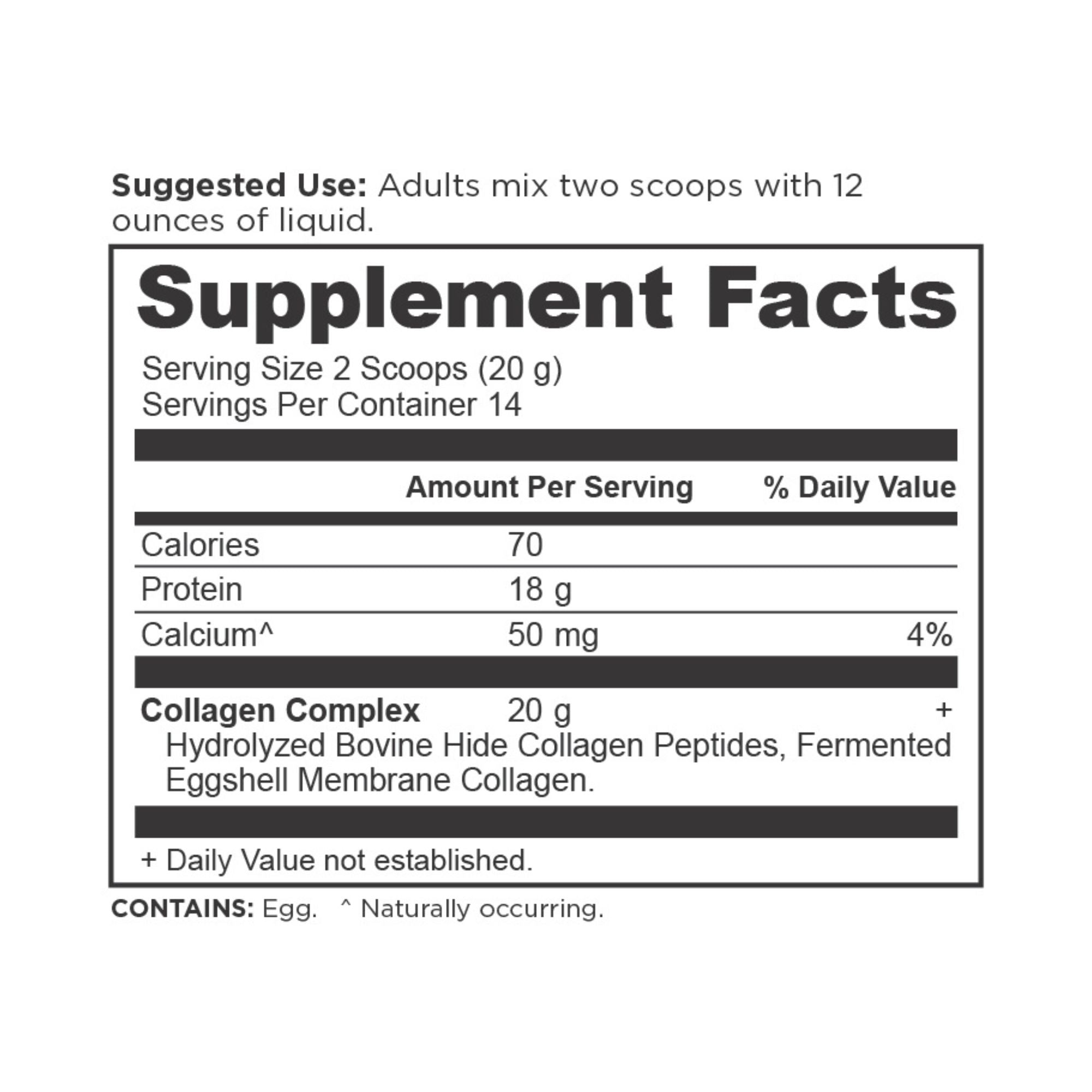 Collagen Peptides Protein Powder Unflavored (14 Servings) supplement label