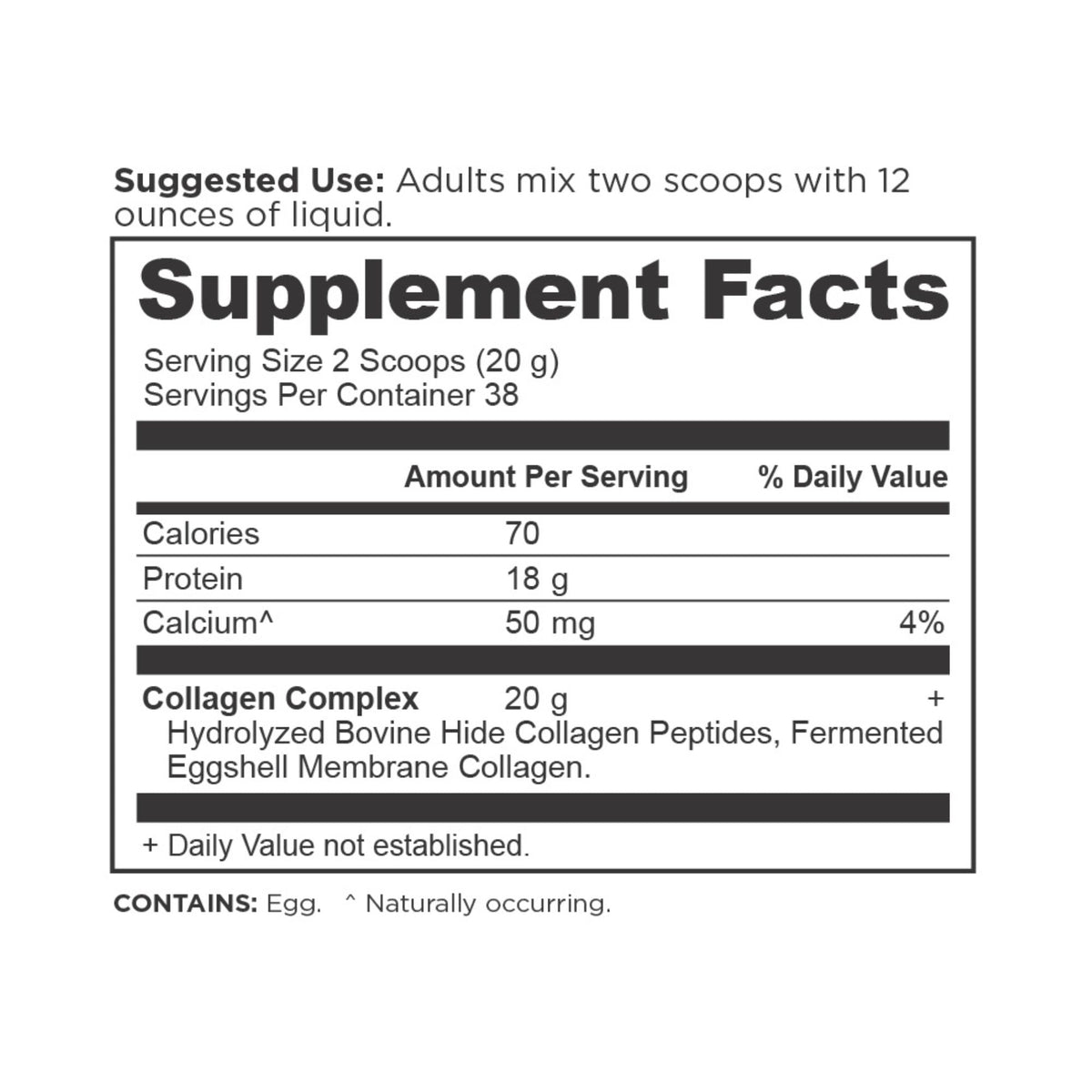 Collagen Peptides Protein Powder Unflavored (38 Servings) supplement facts panel