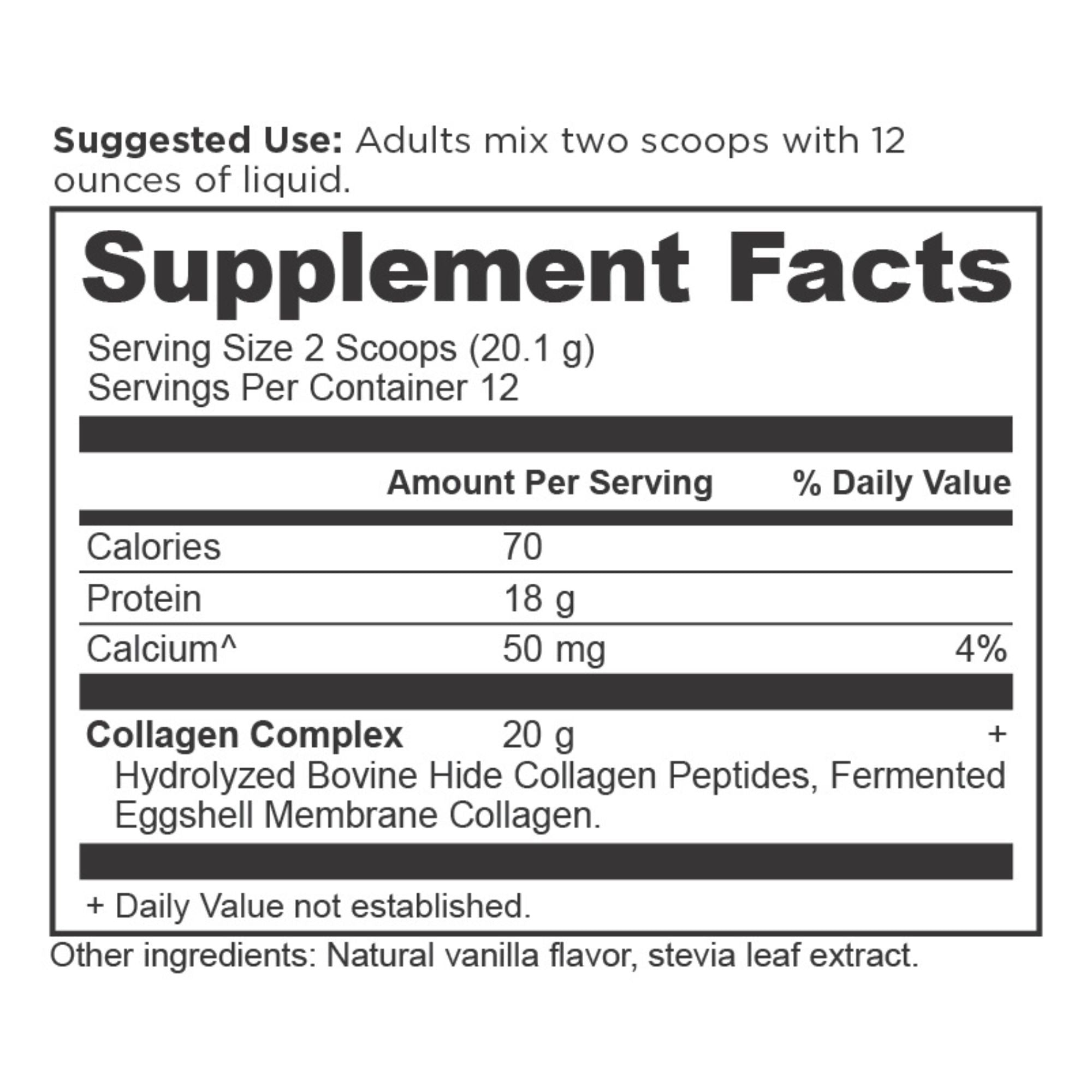Collagen Peptides Protein Powder Vanilla (12 Servings) supplement facts panel