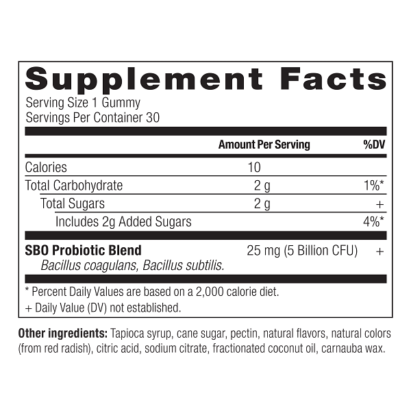 SBO Probiotics Kids Gummies Berry (30 Gummies) supplement facts panel