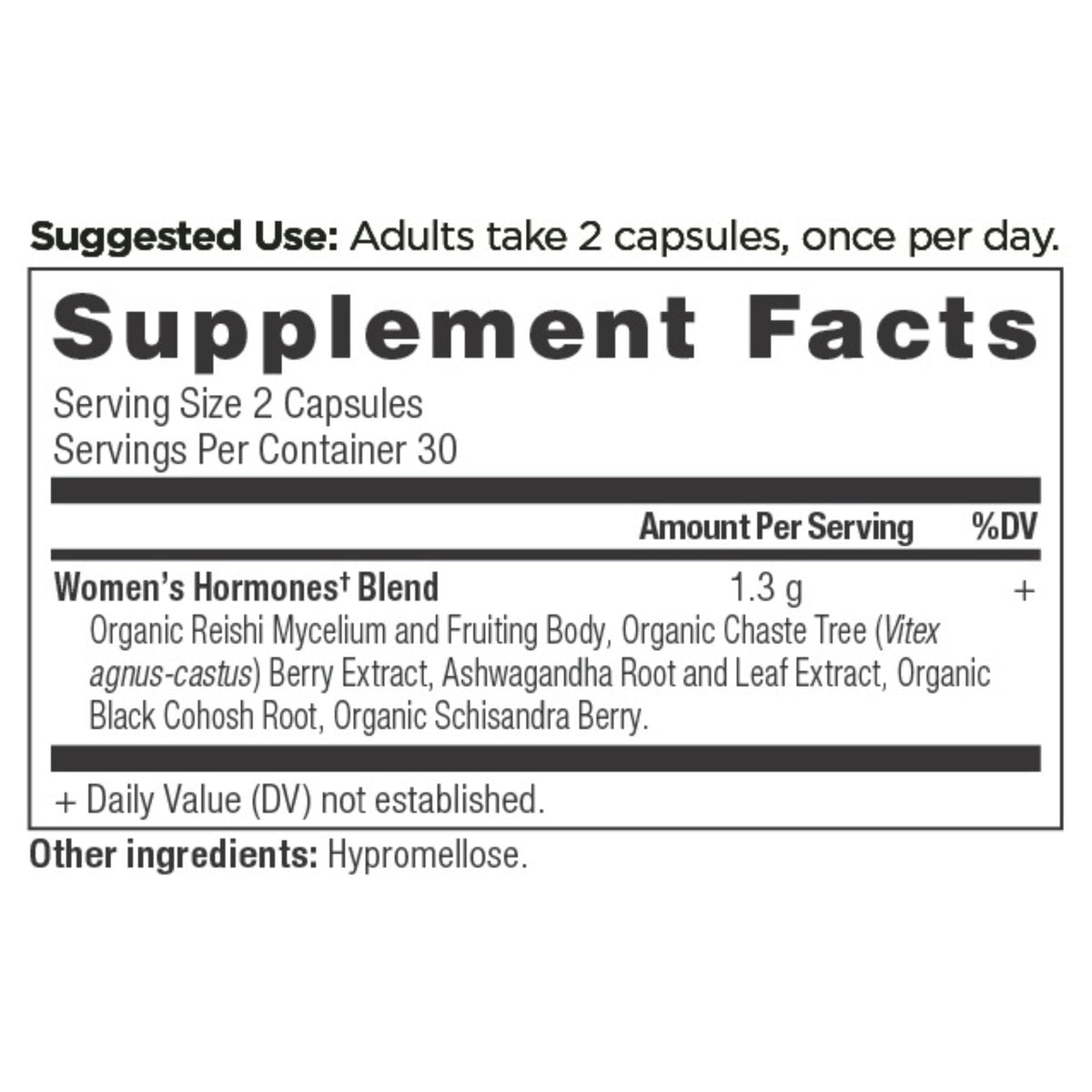 Women’s Hormone Balance Capsules (30 Servings) supplement facts panel