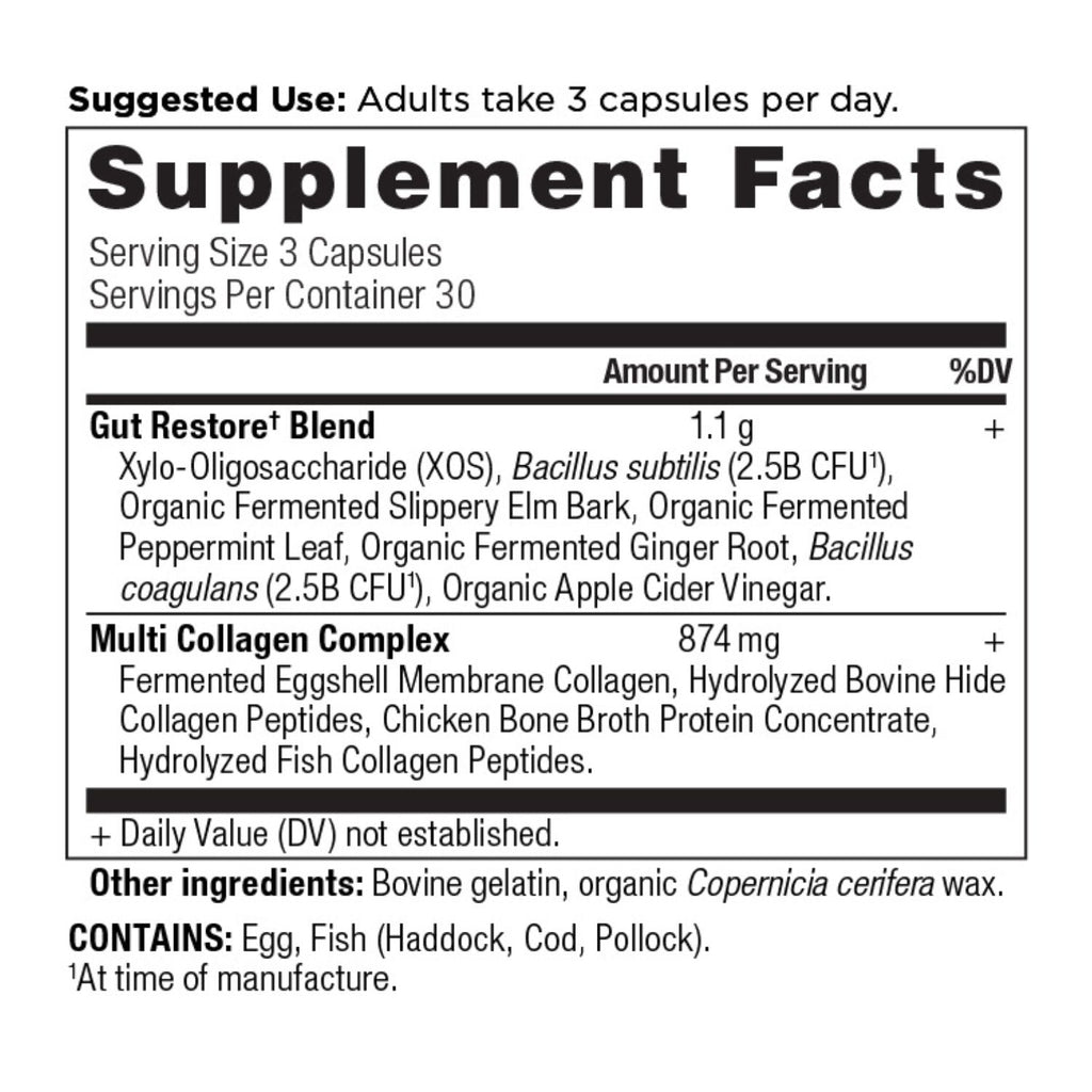 Multi Collagen Gut Restore Capsules (90 Capsules) Supplement label