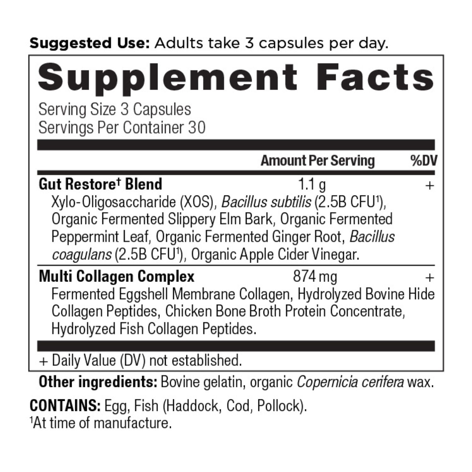 Multi Collagen Gut Restore Capsules (90 Capsules) Supplement label