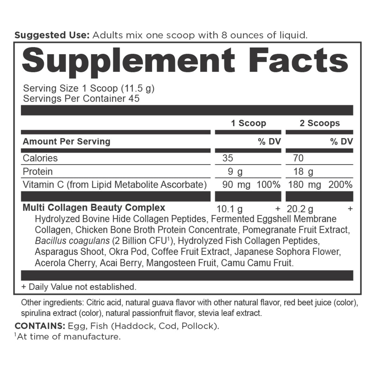 Multi Collagen Protein Beauty Within Powder (45 Servings) supplement facts panel