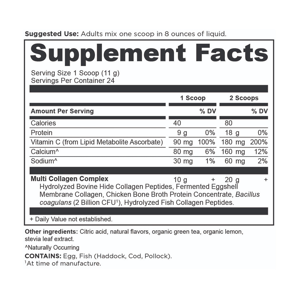 Multi Collagen Protein Lemon Iced Tea (24 Servings) supplement facts panel