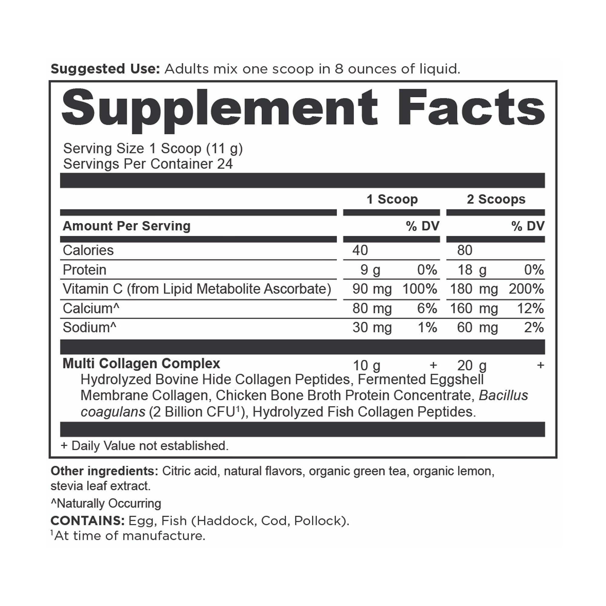 Multi Collagen Protein Lemon Iced Tea (24 Servings) supplement facts panel