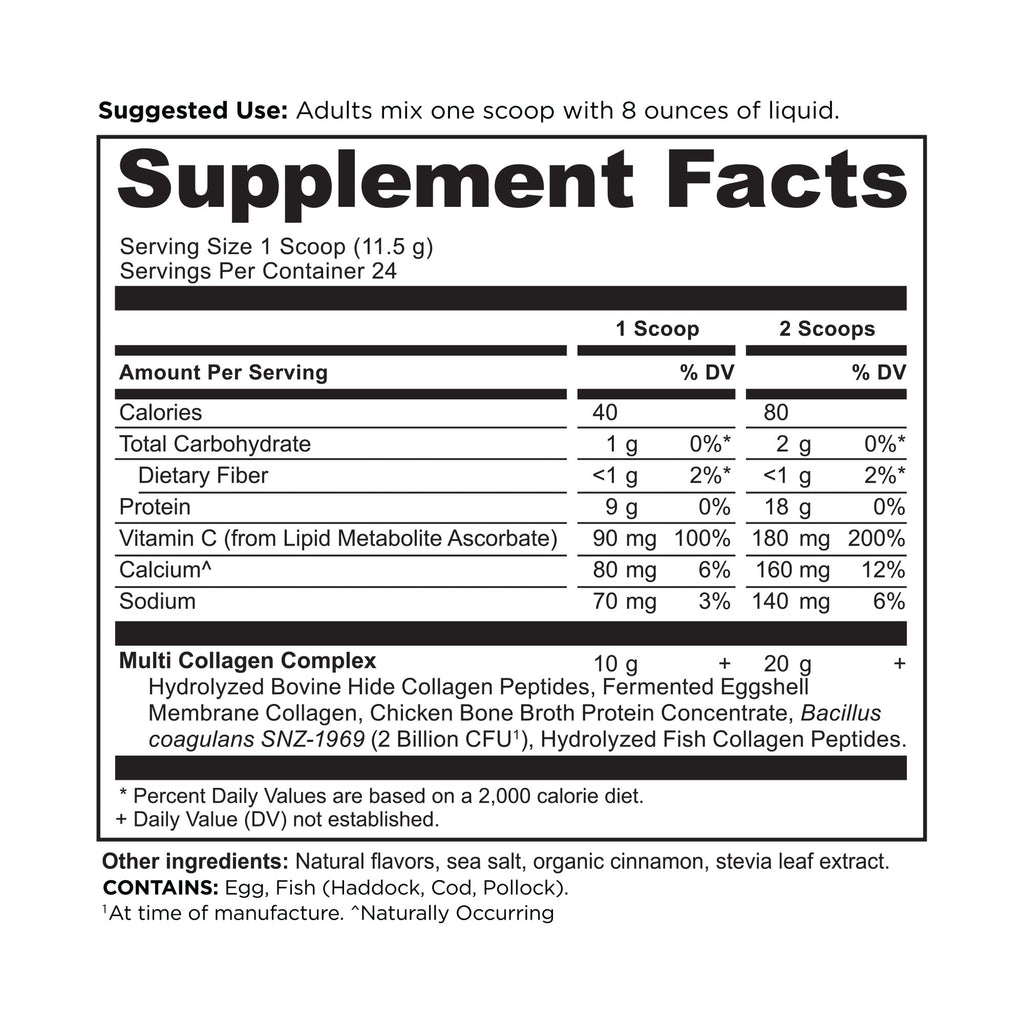 Multi Collagen Protein Pumpkin Cream (24 Servings) supplement facts label