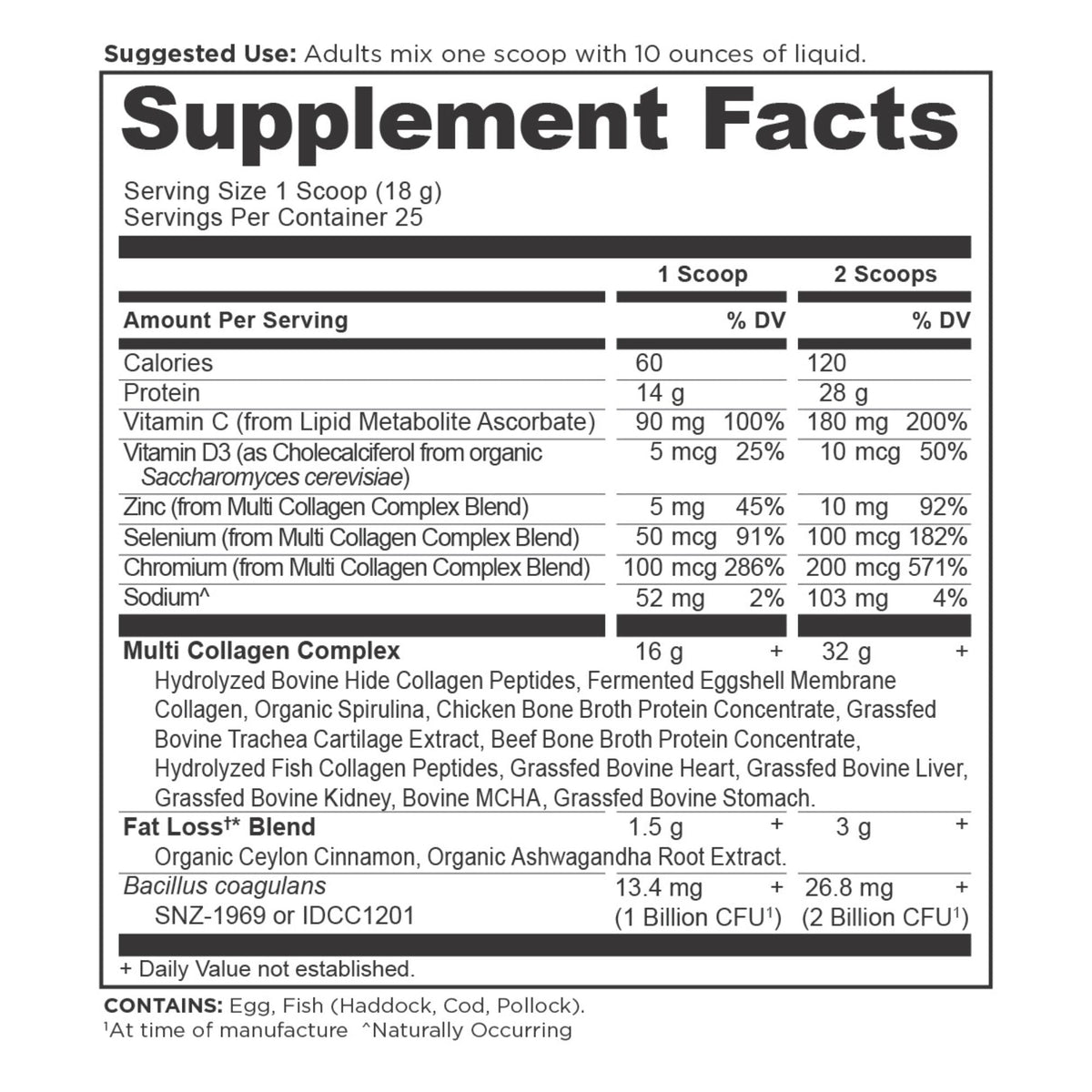 Multi Collagen Advanced Lean Powder Cinnamon (25 Servings) supplement facts panel