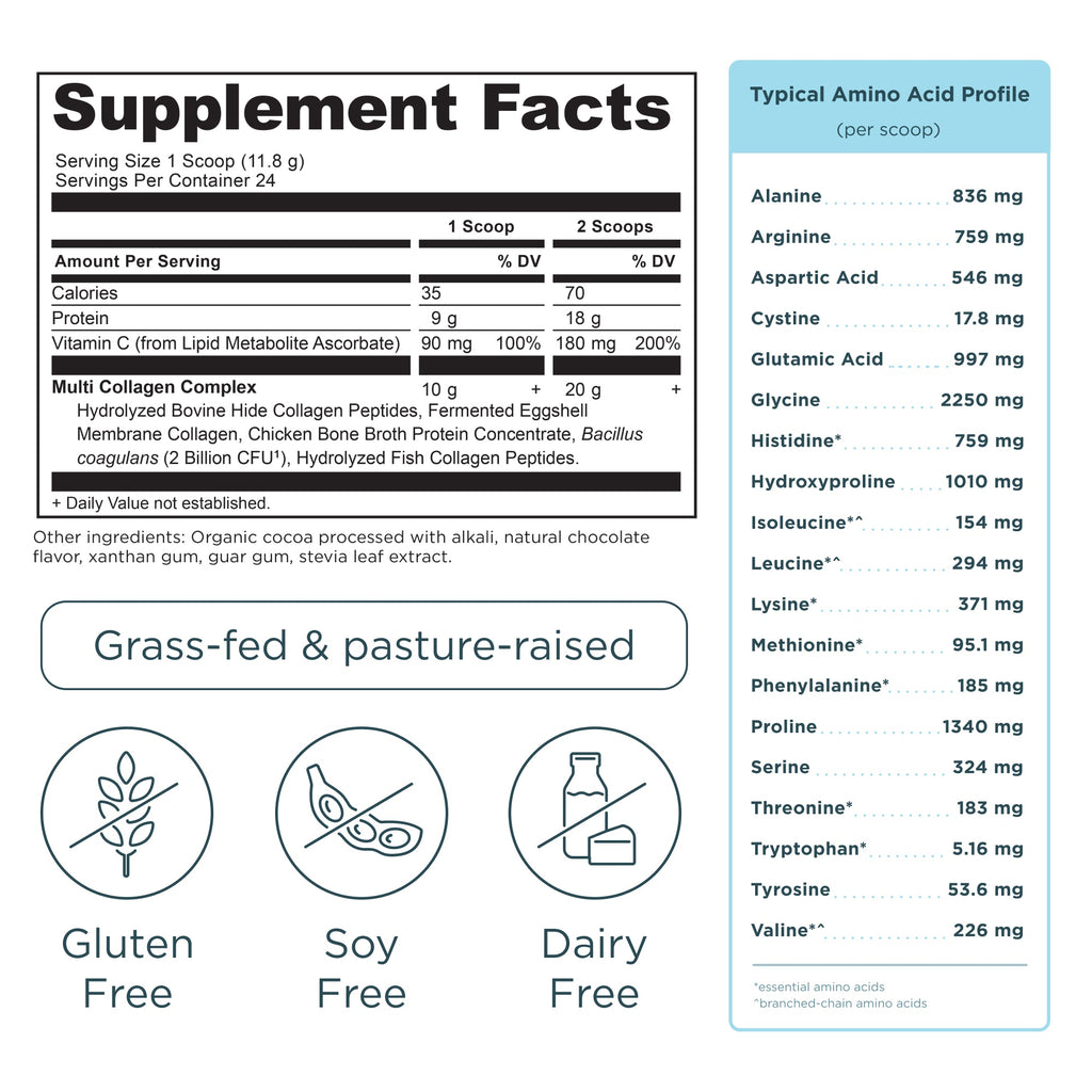 Multi Collagen Protein Powder Chocolate (24 Servings) supplement facts panel