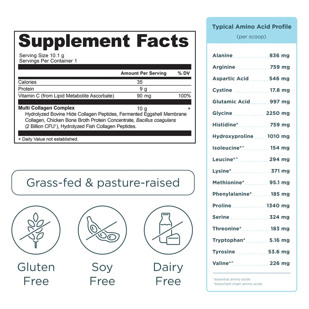 Multi Collagen Protein Stick Packs Supplement Facts Panel