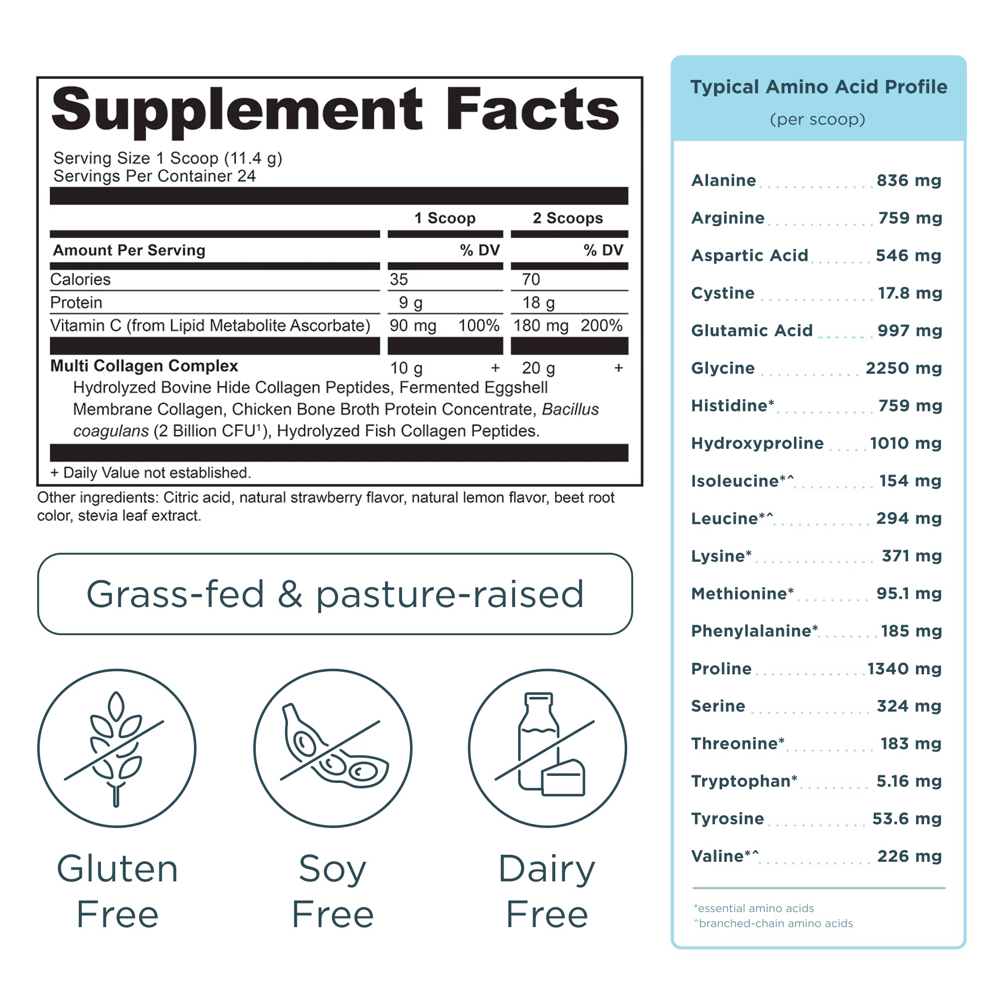 Multi Collagen Protein Strawberry Lemonade (24 Servings) supplement facts panel