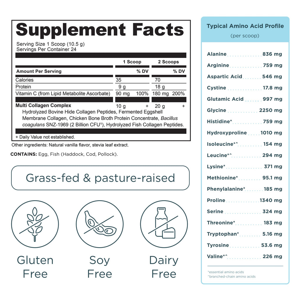 Multi Collagen Protein Powder Vanilla (24 Servings) supplement facts panel