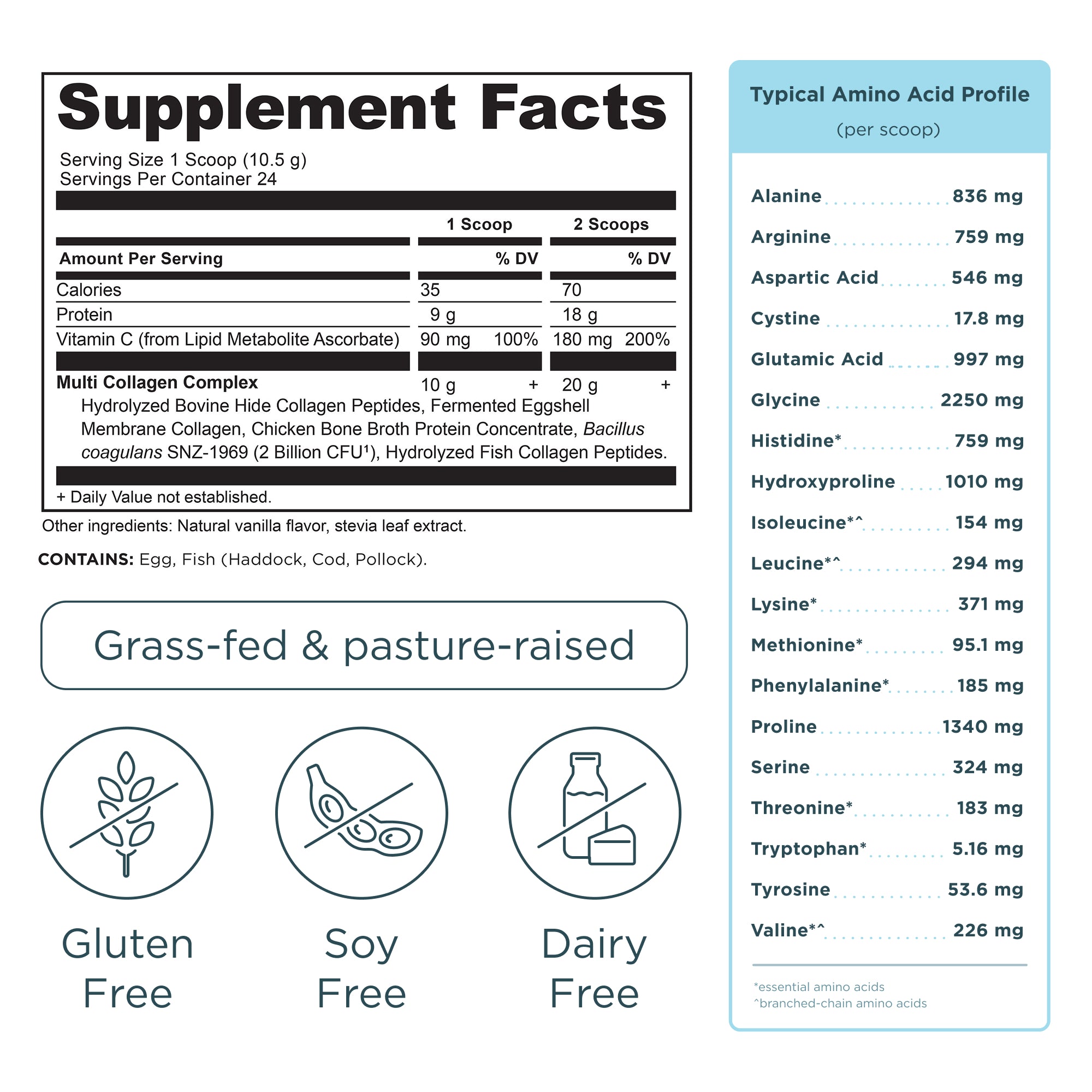 Multi Collagen Protein Powder Vanilla (24 Servings) supplement facts panel