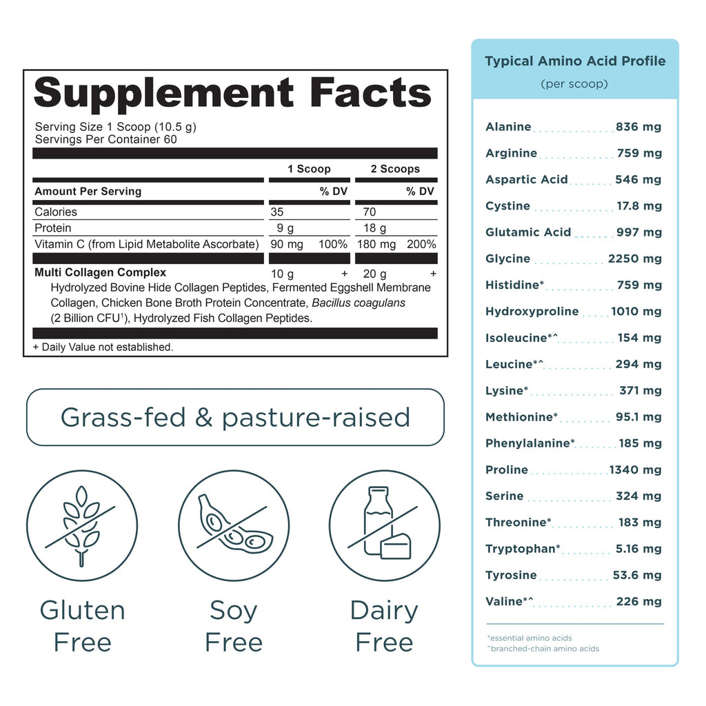 Multi Collagen Protein Powder Vanilla (60 Servings) supplement facts panel