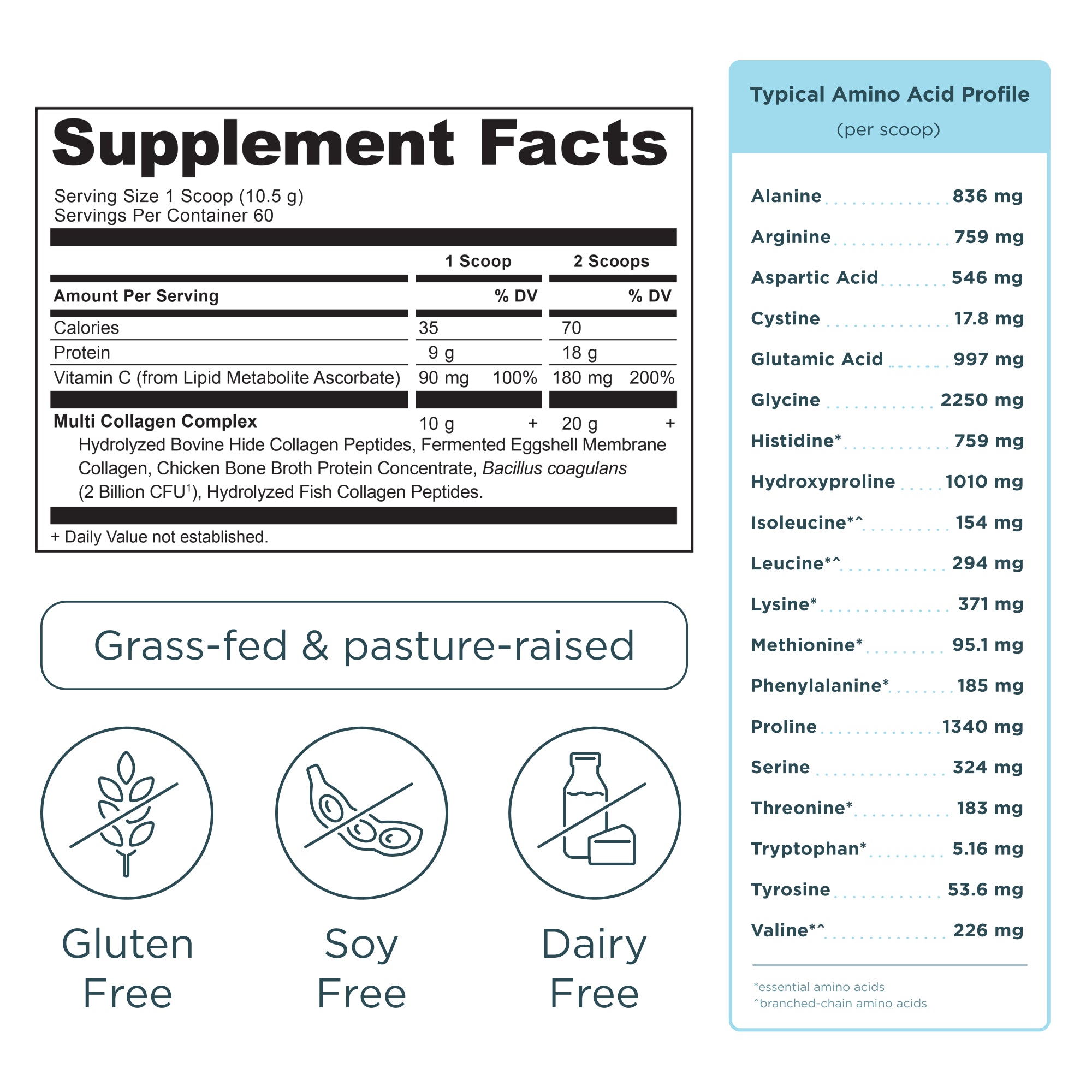 Multi Collagen Protein Powder Vanilla (60 Servings) supplement facts panel