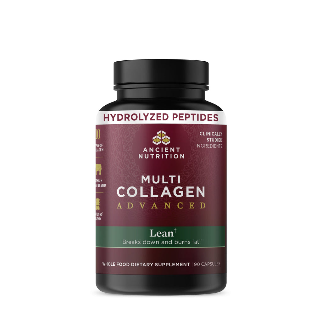 Multi Collagen Advanced Lean Capsules (30 Servings) bottle with a callout that says hydrolyzed peptides