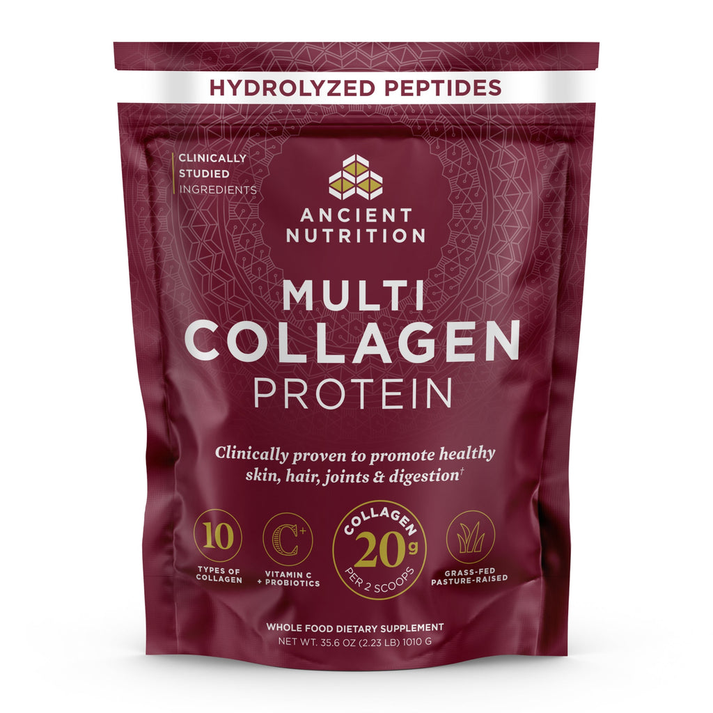 Multi Collagen Protein Powder Unflavored (100 Servings) bottle with a callout at the top that says hydrolyzed peptides