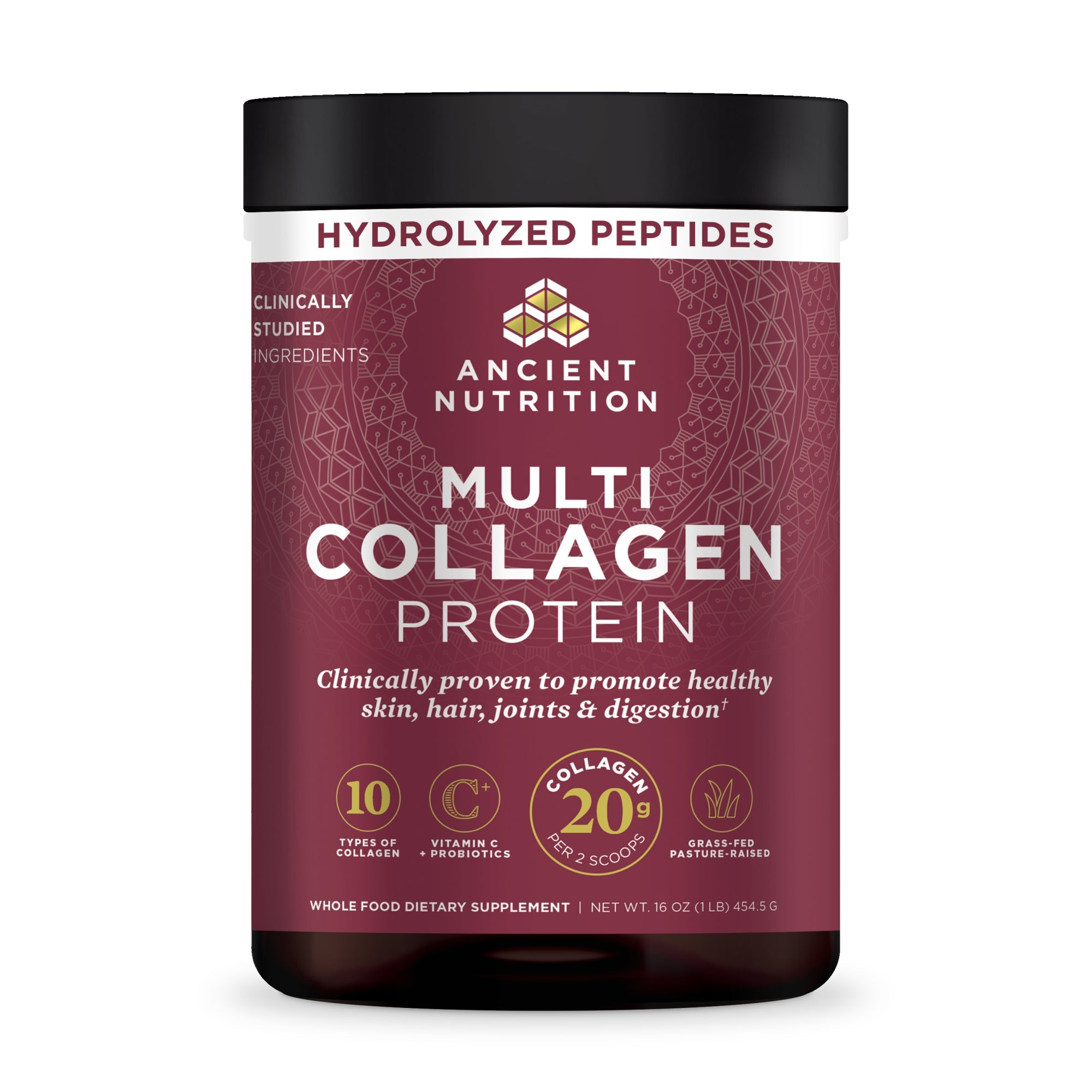 Multi Collagen Protein Powder Unflavored 45 Servings front label with hydrolyzed peptides call out