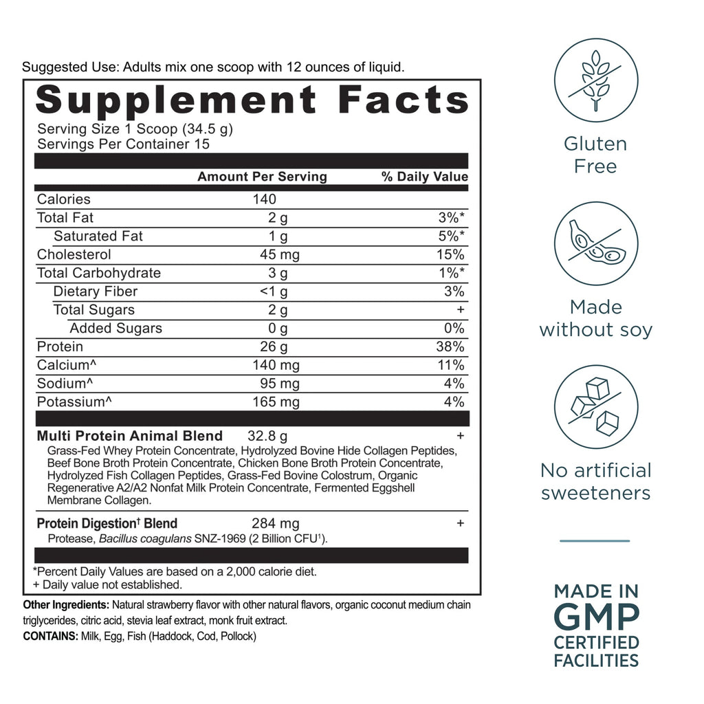 Multi Protein Powder Strawberry (15 Servings) supplement facts panel