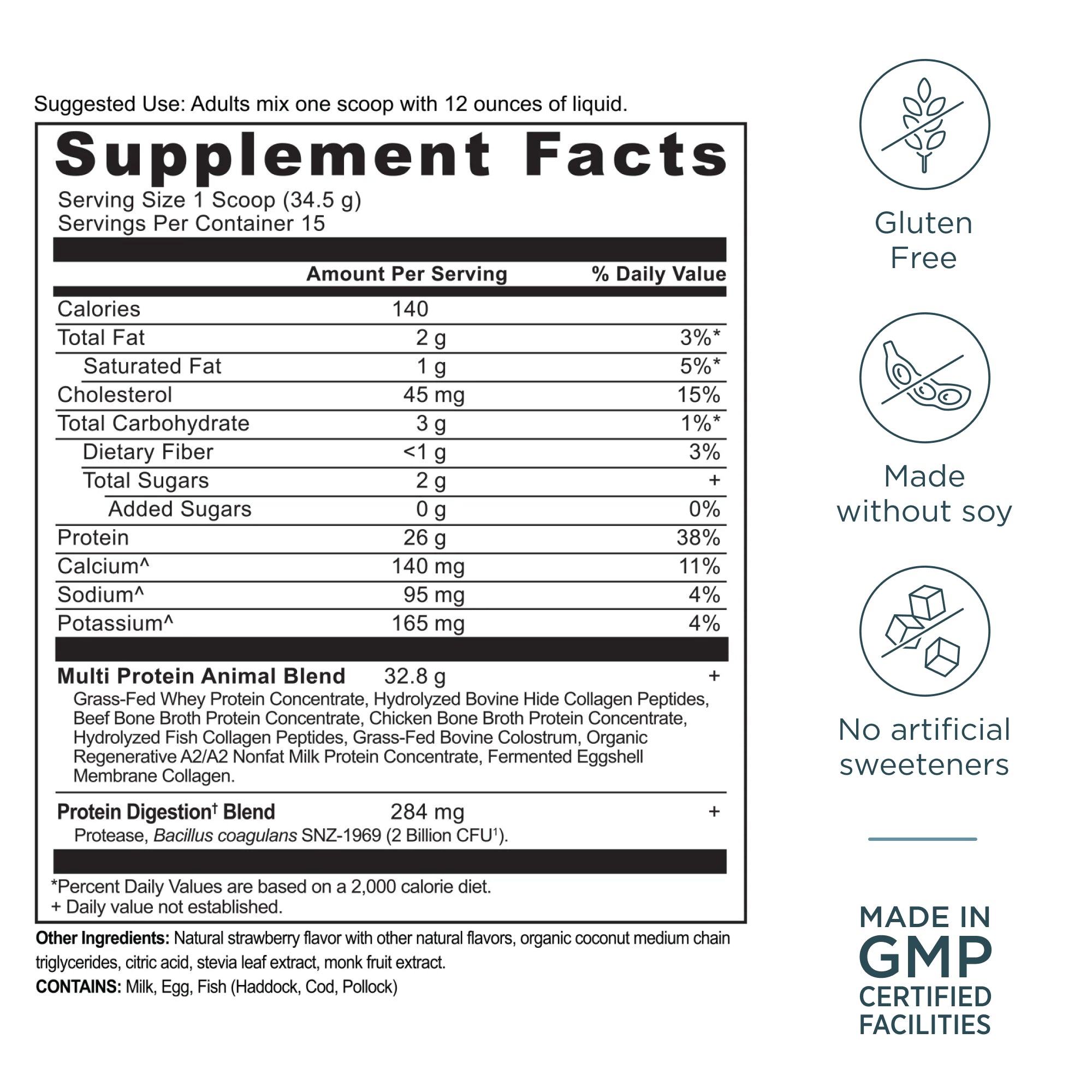 Multi Protein Powder Strawberry (15 Servings) supplement facts panel