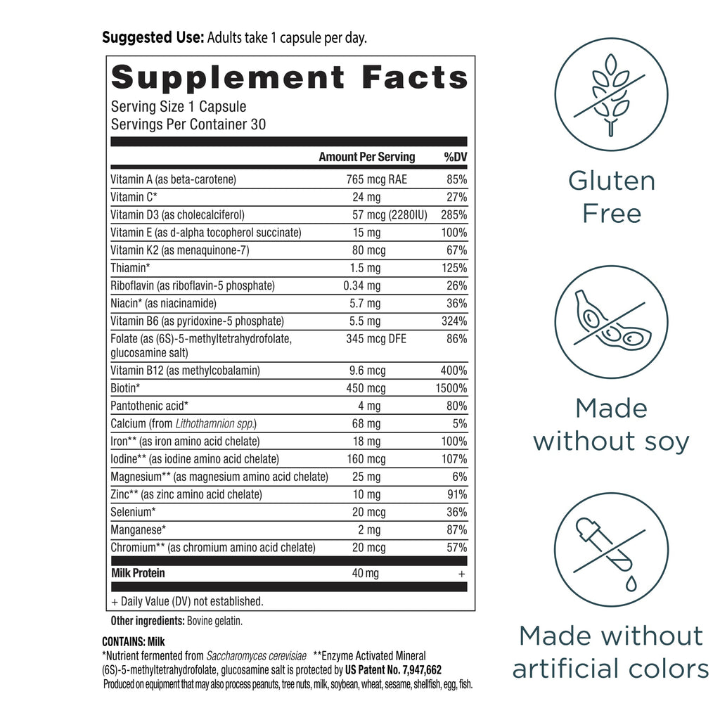Bone Health Multivitamin Capsules (30 Capsules) supplement facts panel