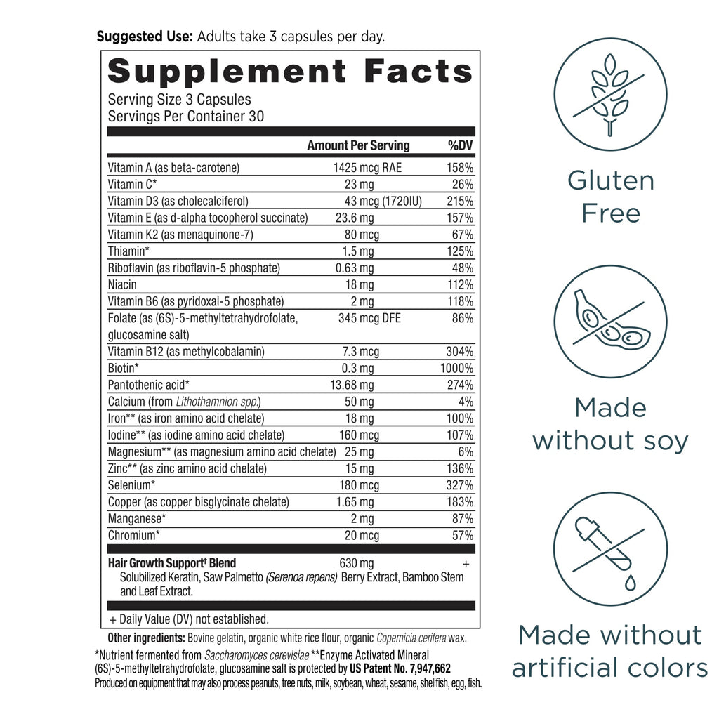air Growth Multivitamin Capsules (90 Capsules) supplement facts panel