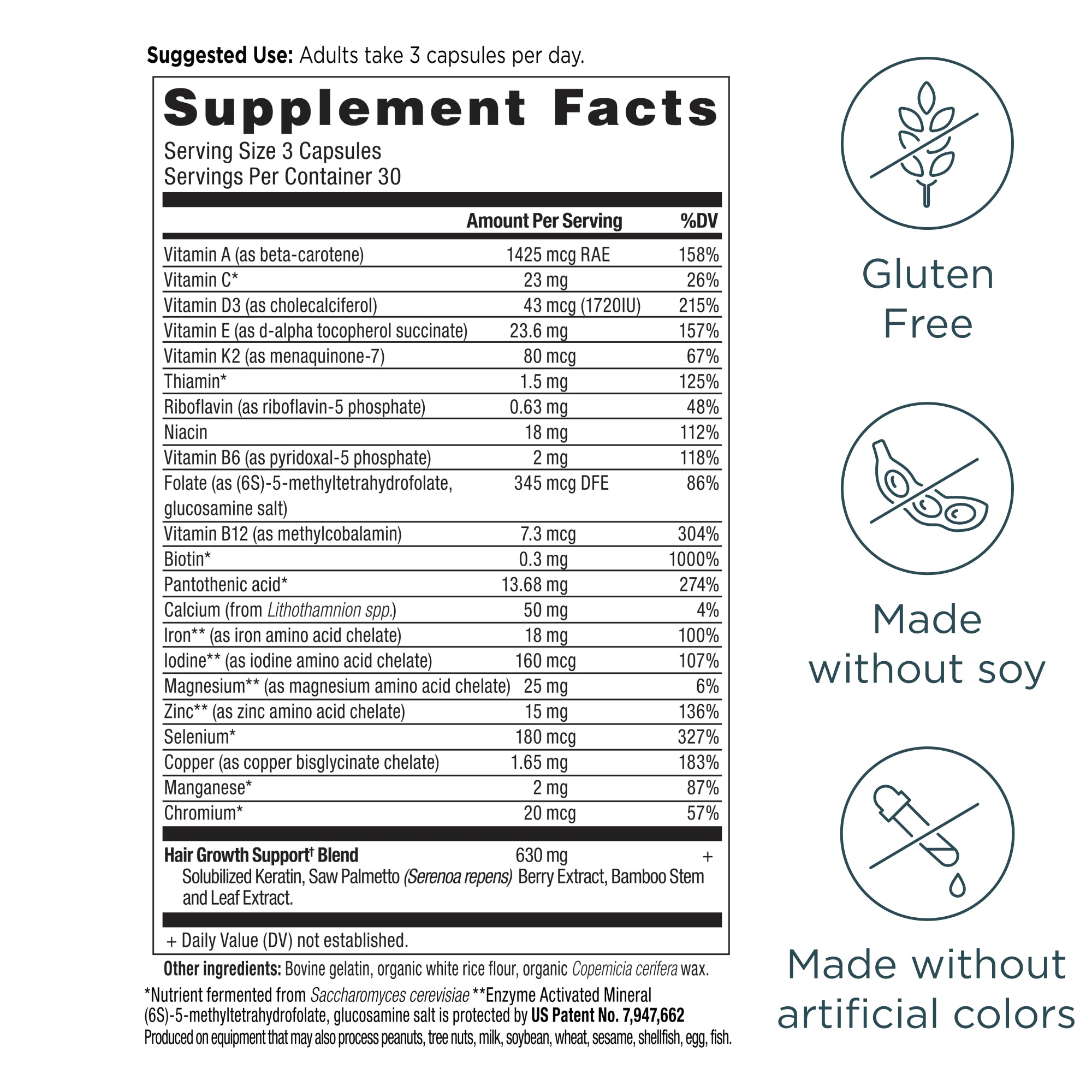 air Growth Multivitamin Capsules (90 Capsules) supplement facts panel