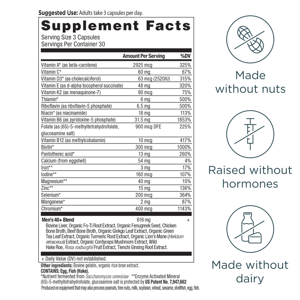 Ancient Multivitamin Men's 40+ Capsules (90 Capsules) supplement facts panel