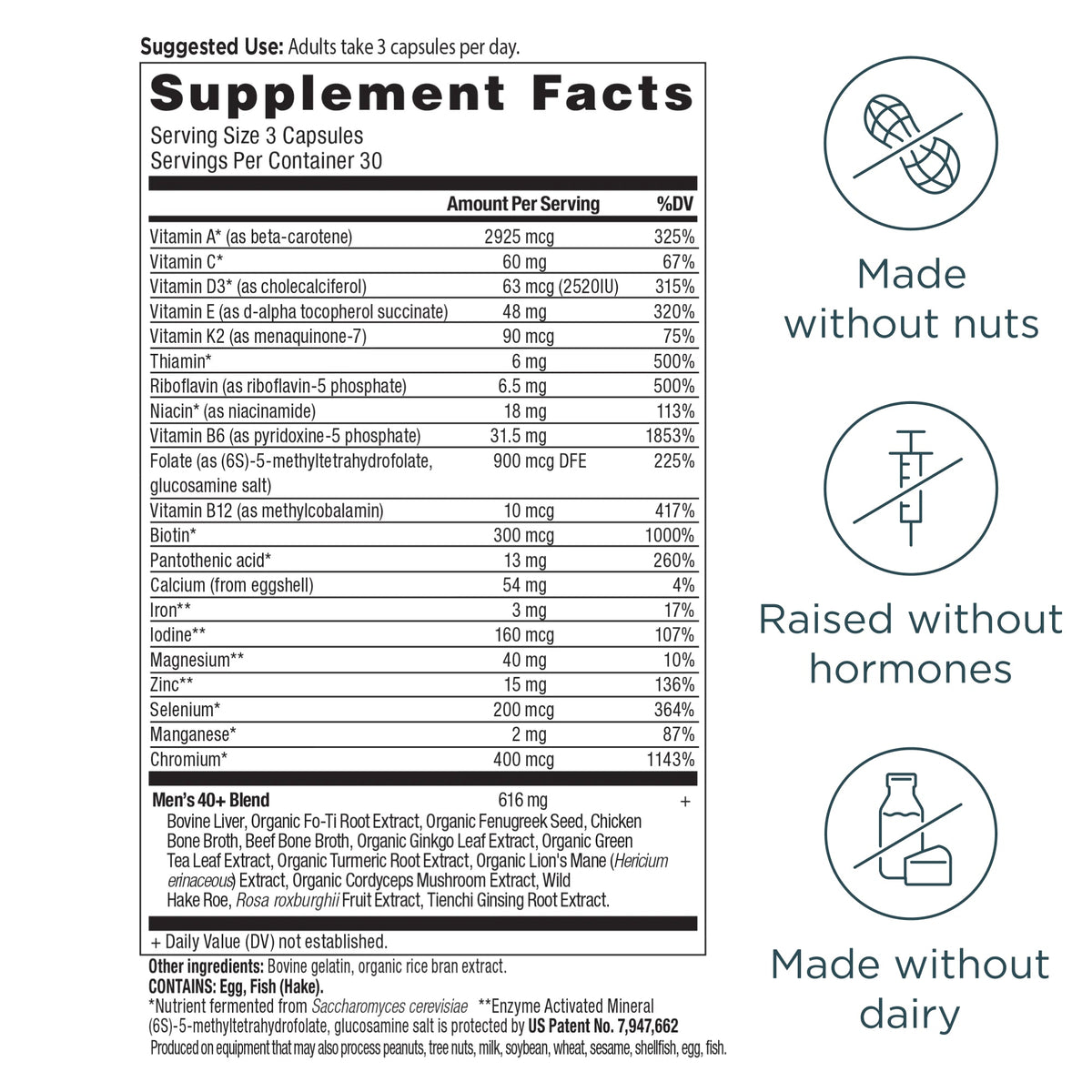 Ancient Multivitamin Men's 40+ Capsules (90 Capsules) supplement facts panel