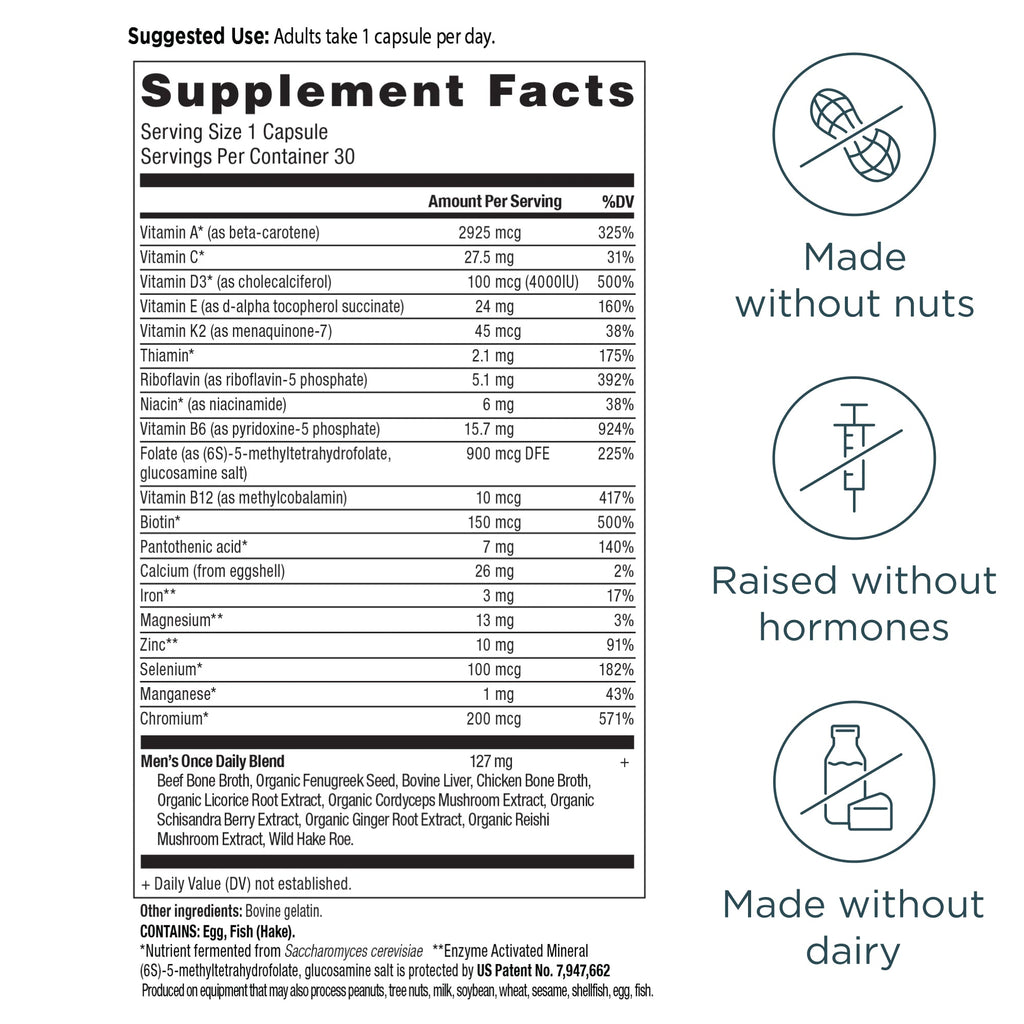Ancient Multivitamin Men's Once Daily Capsules (30 Capsules) supplement facts panel