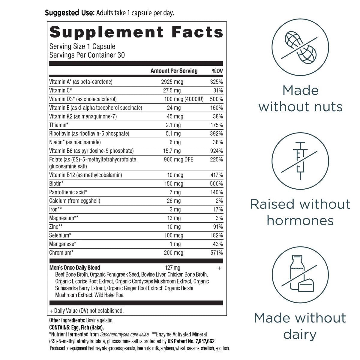 Ancient Multivitamin Men's Once Daily Capsules (30 Capsules) supplement facts panel