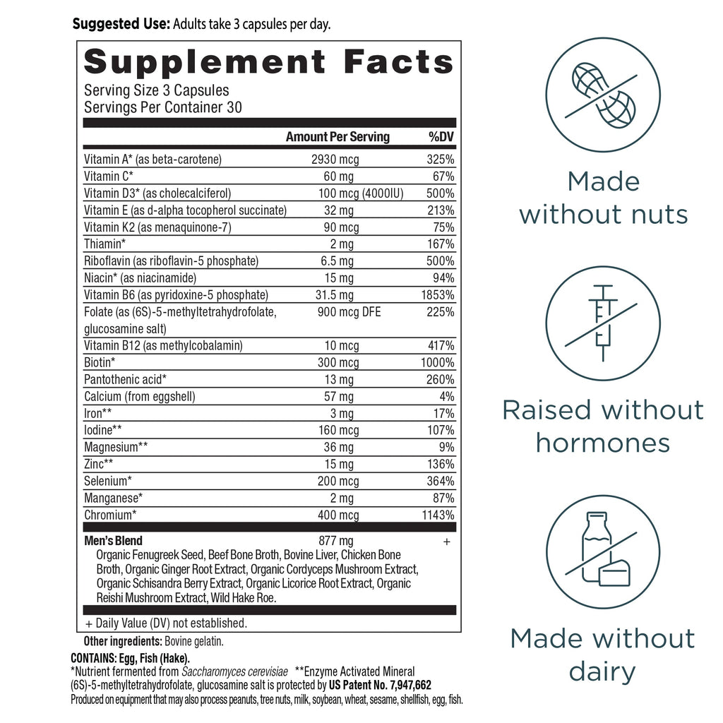 Ancient Multivitamin Men's Capsules (90 Capsules) supplement facts panel