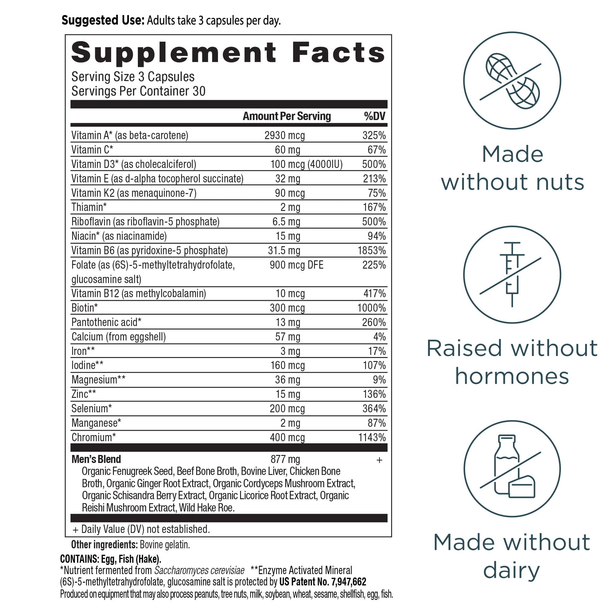 Ancient Multivitamin Men's Capsules (90 Capsules) supplement facts panel