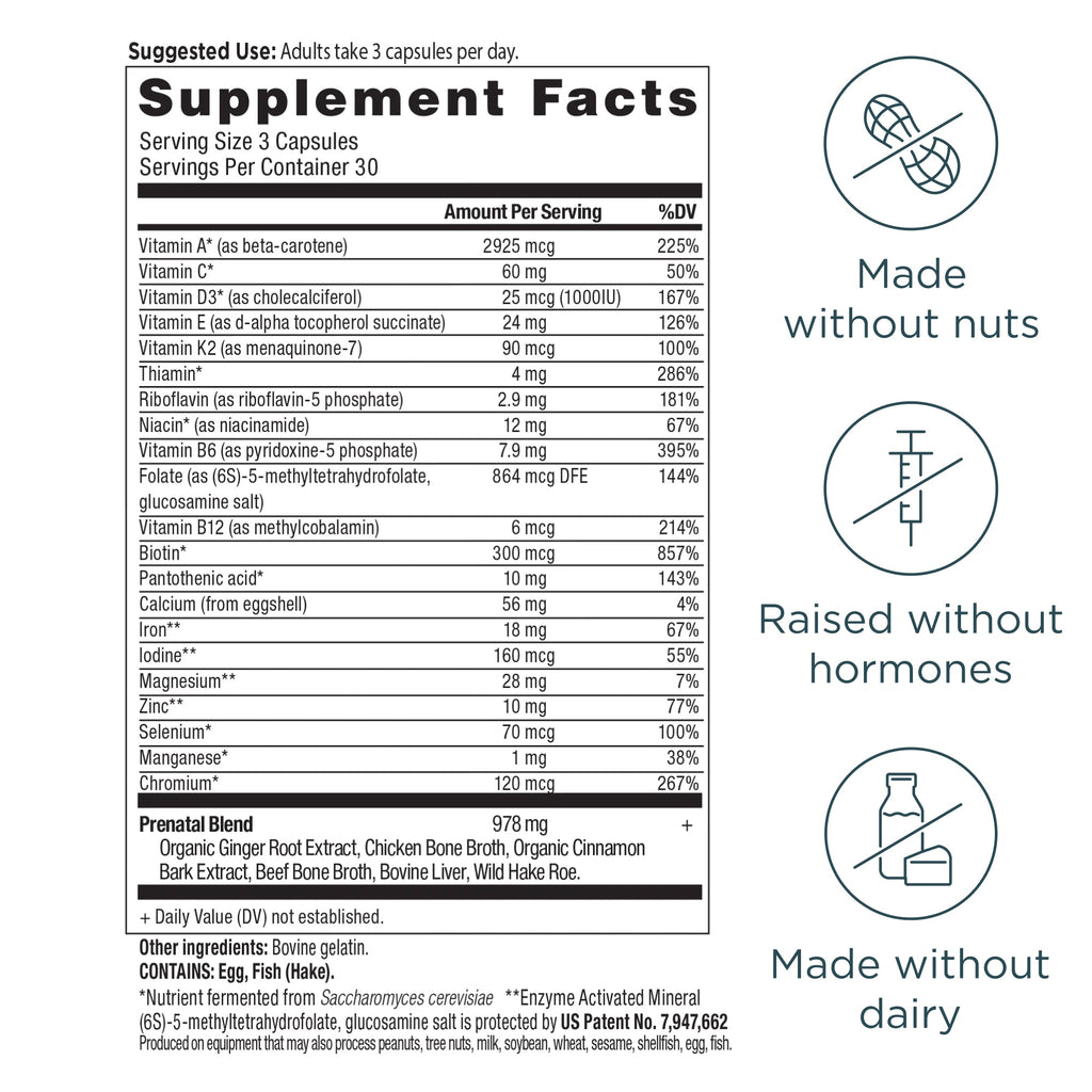 Ancient Multivitamin Prenatal Capsules (90 Capsules) supplement facts panel