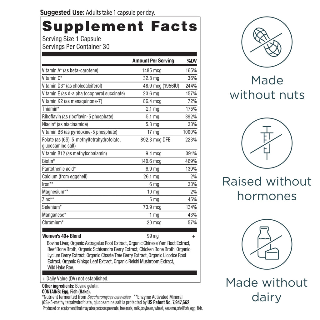 Ancient Multivitamin Women's 40+ Once Daily Capsules (30 Capsules) supplement facts panel