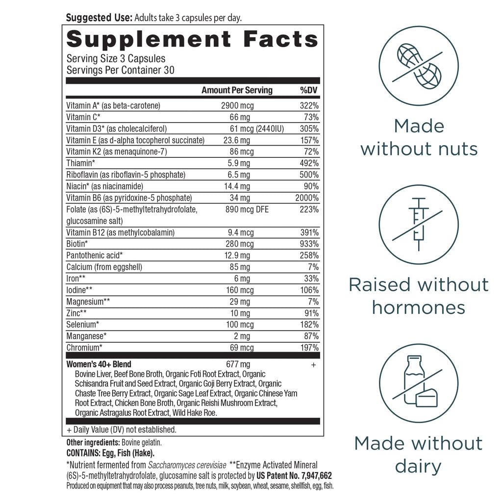 Ancient Multivitamin Women's 40+ Capsules (90 Capsules) supplement facts panel