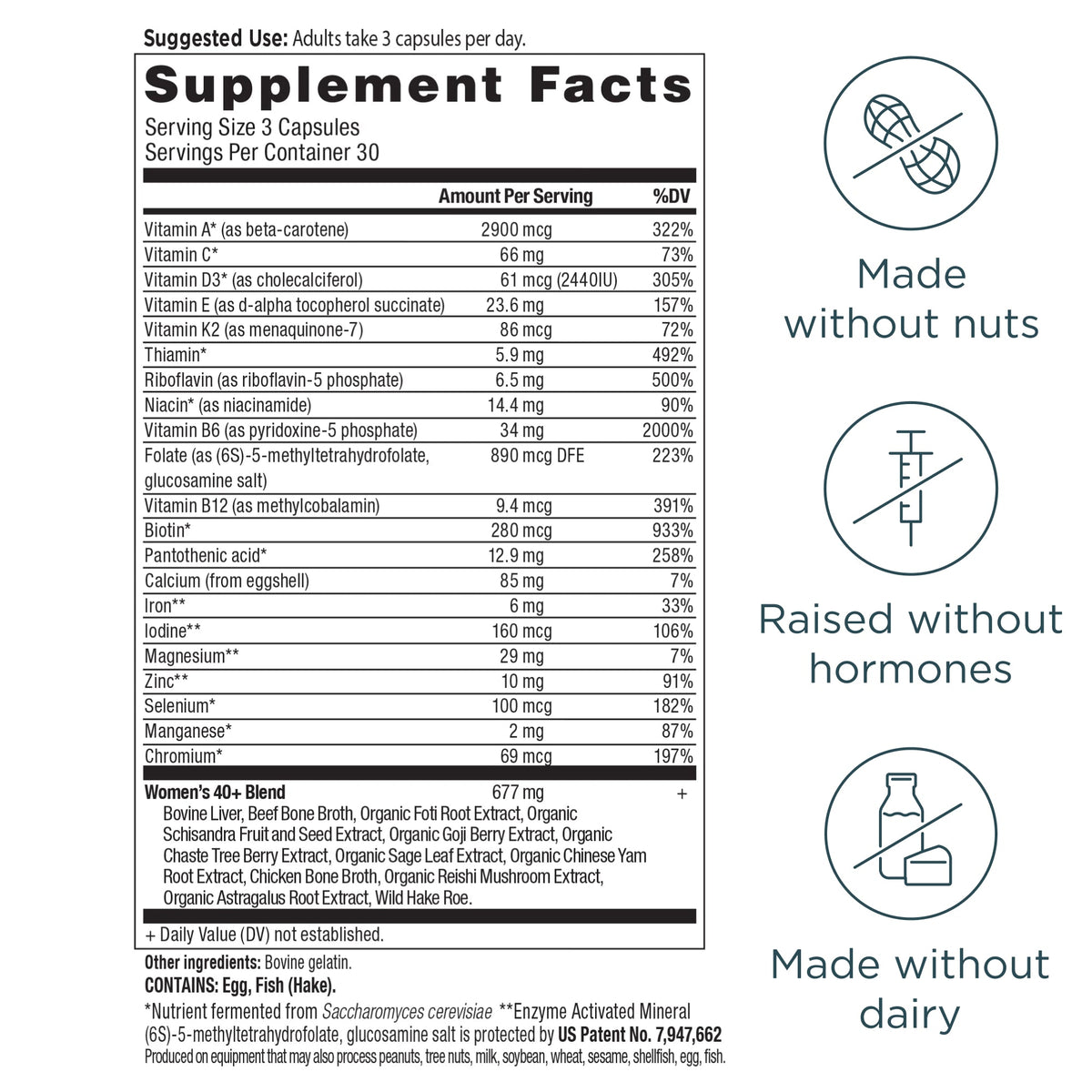 Ancient Multivitamin Women's 40+ Capsules (90 Capsules) supplement facts panel