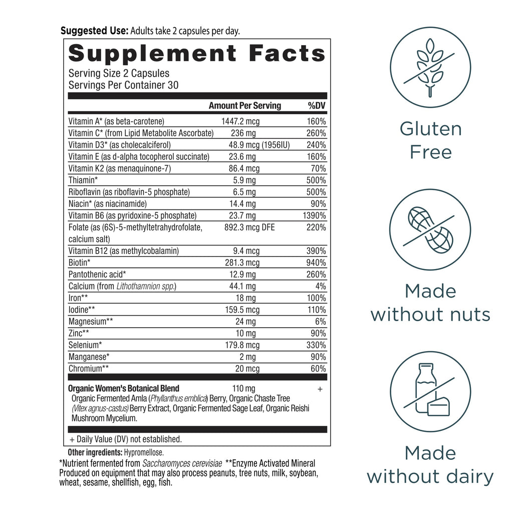 Women's Fermented Multivitamin Capsules (60 Capsules) supplement facts panel