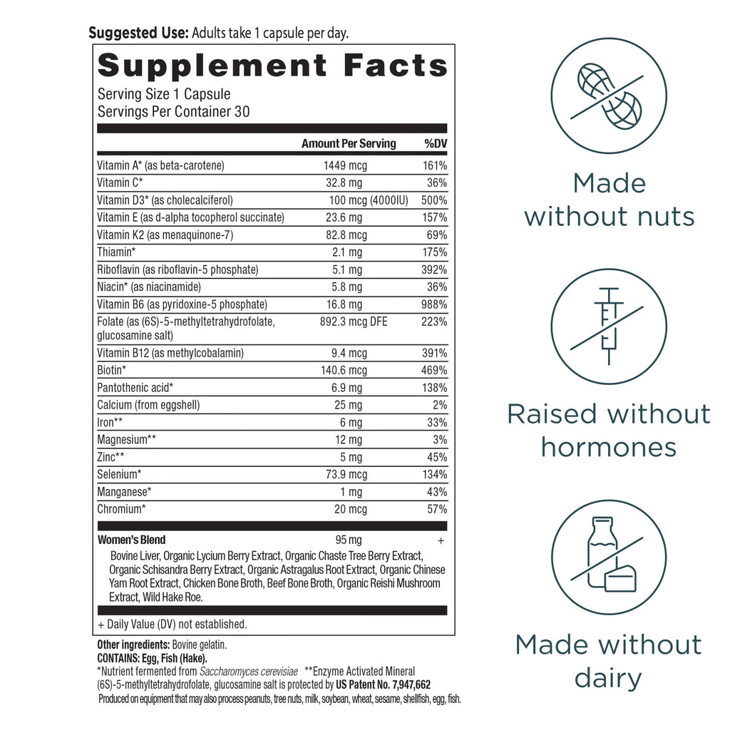 Ancient Multivitamin Women's Once Daily Capsules (30 Capsules) supplement facts panel