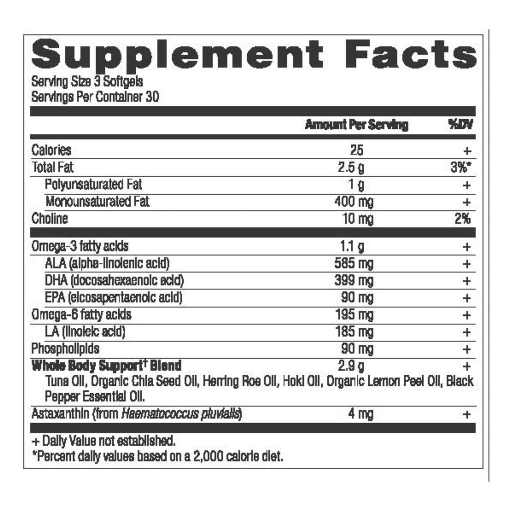Omega-3s Whole Body (90 Softgels) supplement label