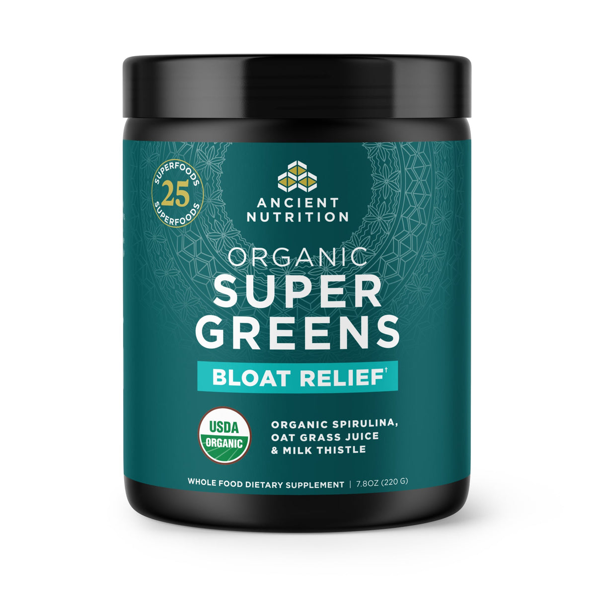 Organic SuperGreens Bloat Relief† Powder Greens Flavor (25 Servings) bottle