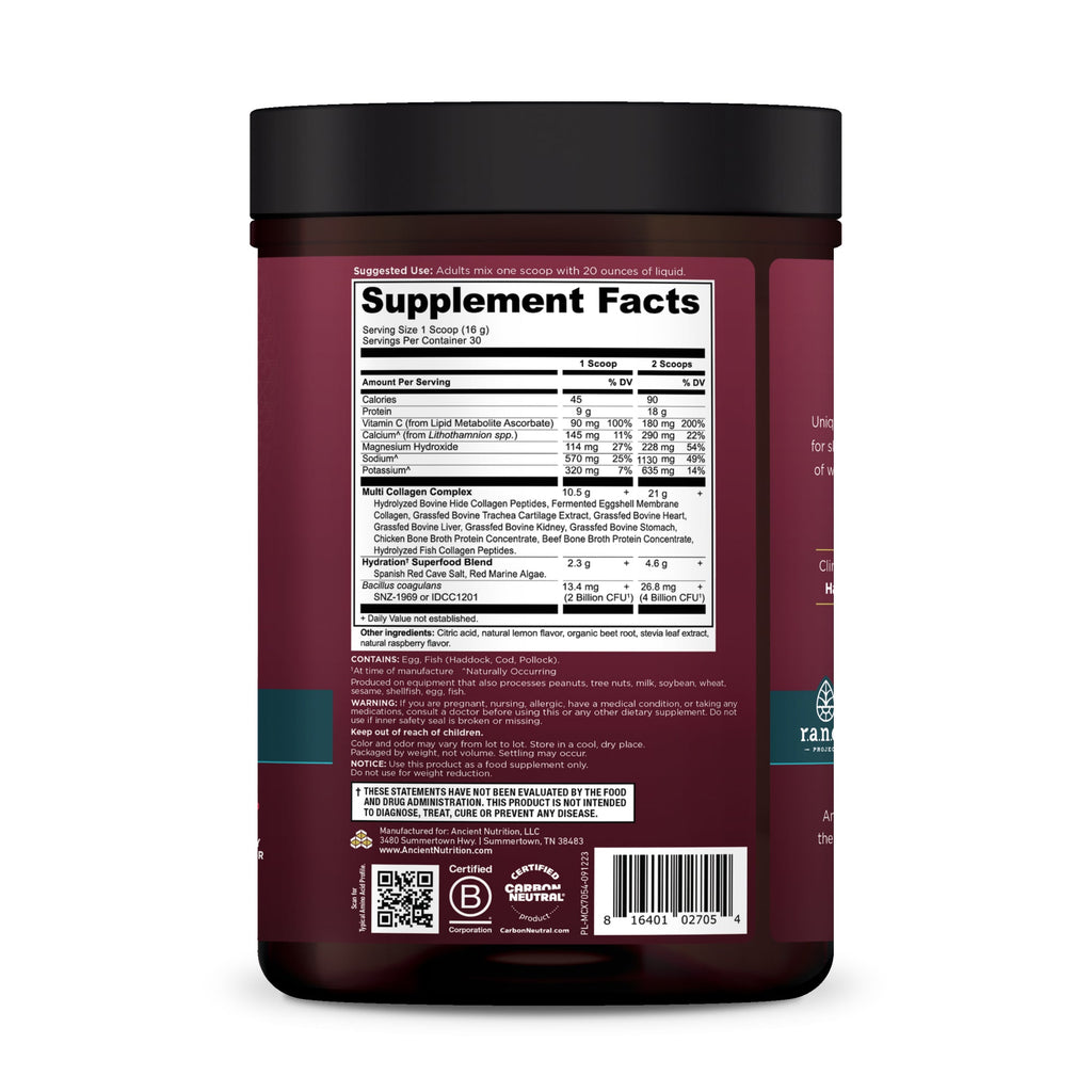 Multi Collagen Advanced Hydrate Powder Mixed Berry (30 Servings) back of bottle