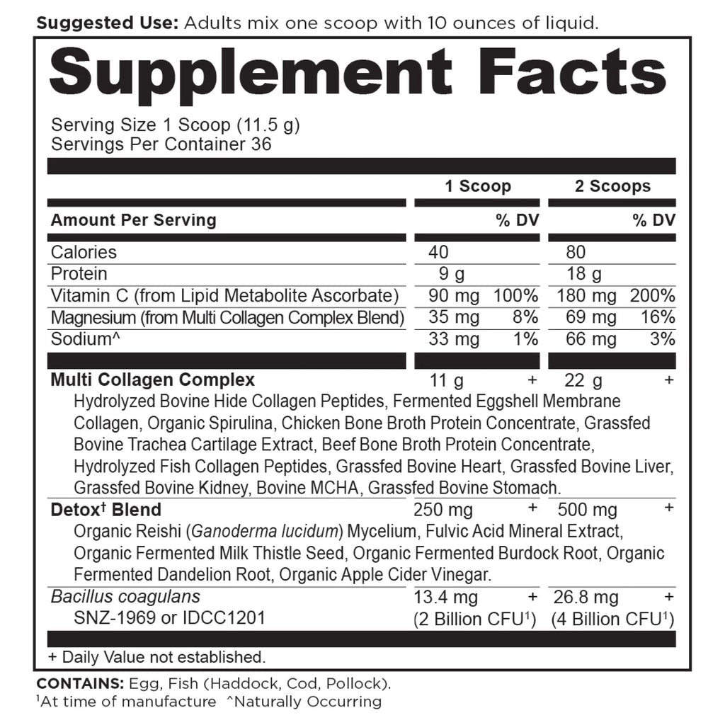 Multi Collagen Advanced Detox Powder (36 Servings) supplement facts panel