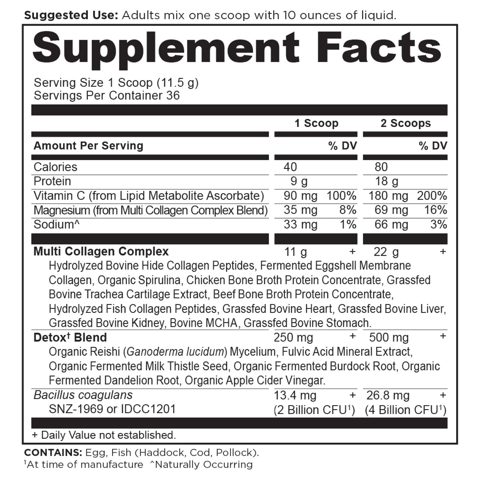 Multi Collagen Advanced Detox Powder (36 Servings) supplement facts panel