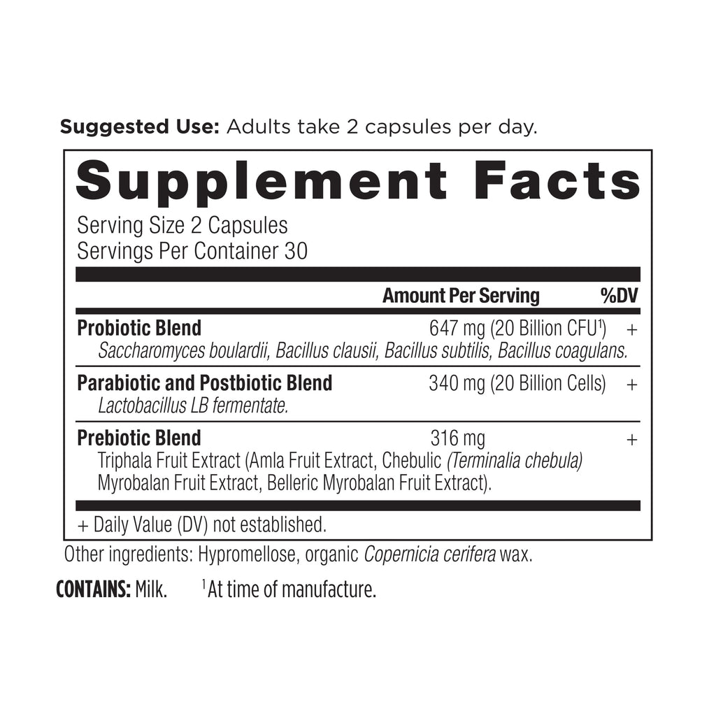 SBO Probiotics Trinity Capsules (60 Capsules) supplement facts panel