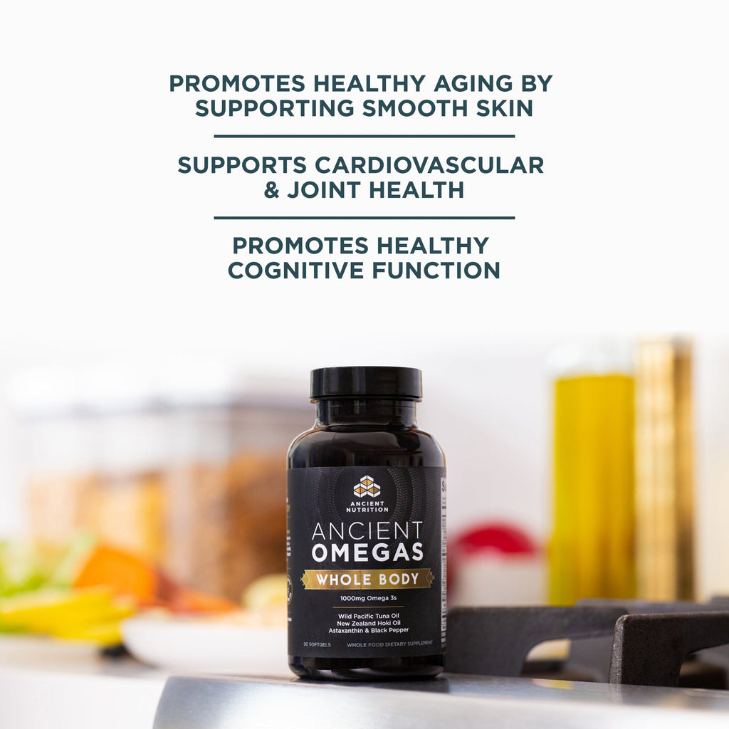 Omega-3s Whole Body (90 Softgels) bottle on a counter
