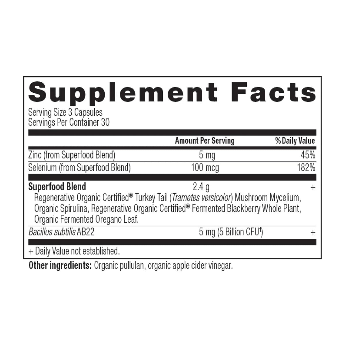 Regenerative Organic Certified™ Candida Balance (30 Servings) supplement facts panel