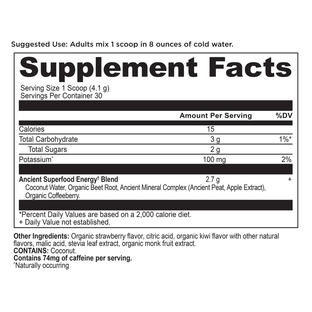 Clean Energy Powder Strawberry Kiwi Flavor (30 Servings) supplement facts panel