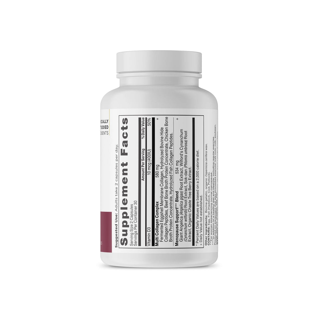 Menopause Support + Collagen Capsules side of bottle